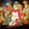 Unyqoos® Houten Sneeuwpop Decoratie met Vogel voor Kerstmis als Cadeau en Sfeermaker