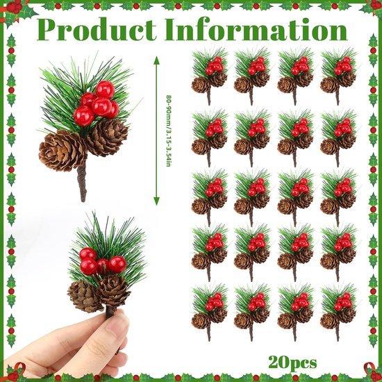 550x550-31947.jpg Unyqoos® Set van 20 kunstdennentakken met bessen en dennenappels voor feestelijke decoratie
