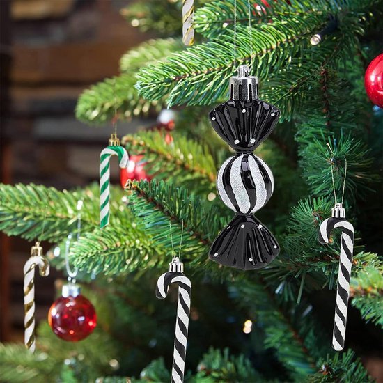 550x550-31956.jpg Unyqoos® Set van 18 Zwart-Witte Suikerstokken en Kerstballen voor Unieke Kerstdecoratie