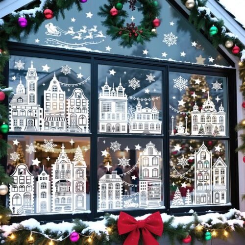 550x550-31991.jpg Unyqoos® Zelfklevende kerst raamstickers met sneeuwvlokken en rendieren motief