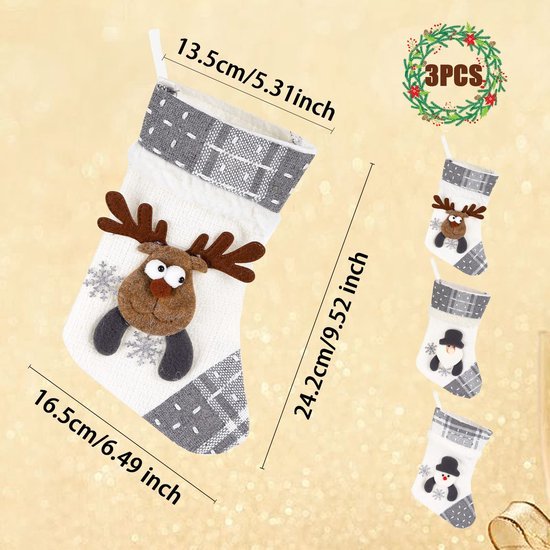 Unyqoos® Set van 3 kleurrijke kerstkousen voor decoratie en cadeaus