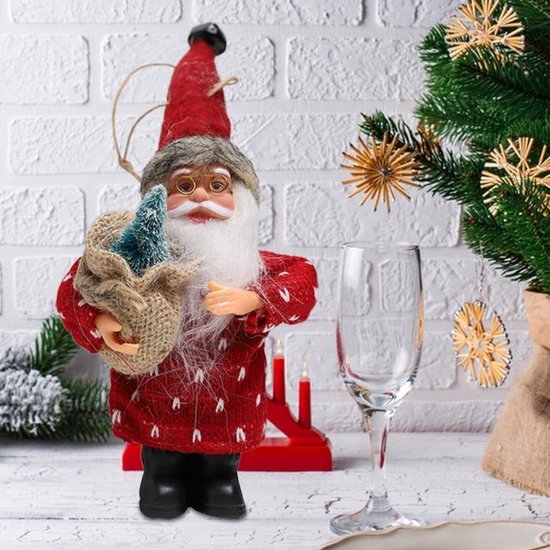 Unyqoos® Charmante staande kerstmanfiguur met rode pluche outfit voor feestelijke decoratie