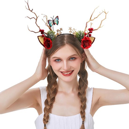 Unyqoos® Feestelijke Haarband met Rendiergewei en Oren voor Kerst en Carnaval