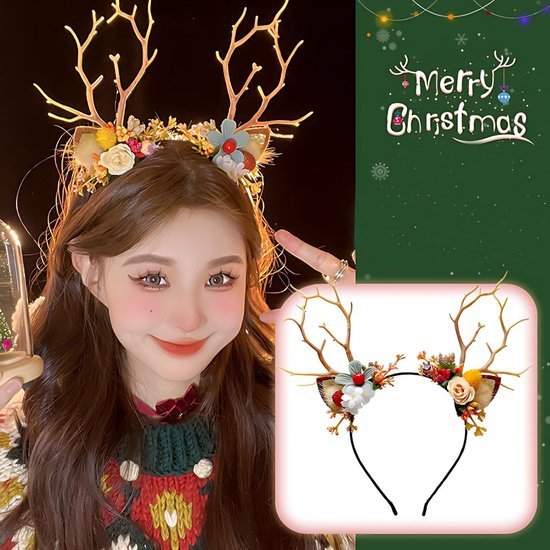 Unyqoos® Feestelijke Haarband met Rendiergewei en Oren voor Kerst en Carnaval