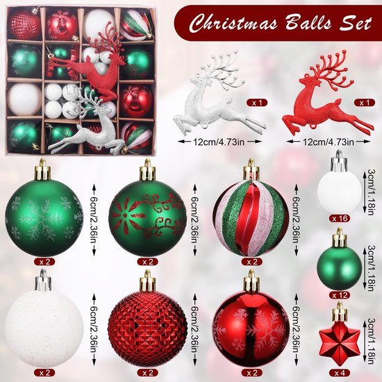 550x550-32186.jpg Unyqoos® Set van 46 Onbreekbare Kunststof Kerstballen in Diverse Kleuren en Maten