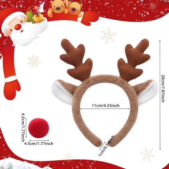Unyqoos® Feestelijke hoofdband met rendiergewei voor Kerst en andere gelegenheden