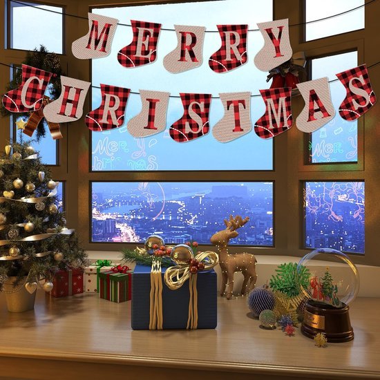 Unyqoos® Feestelijke kerstdecoratieset met peperkoekmanornamenten en vrolijke banner
