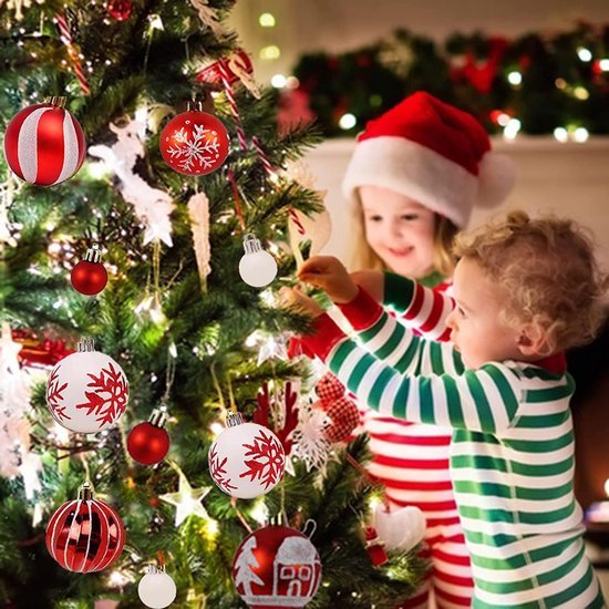 550x550-32226.jpg Unyqoos® Set van 42 Rood-Witte Kunststof Kerstballen met Ophanghaakjes voor Feestelijke Decoratie
