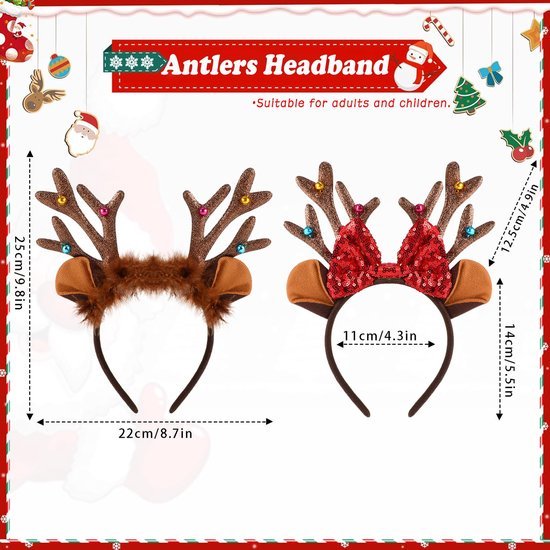 Unyqoos® Feestelijke rendier haarbanden met glitters en gewei voor kerst en carnaval