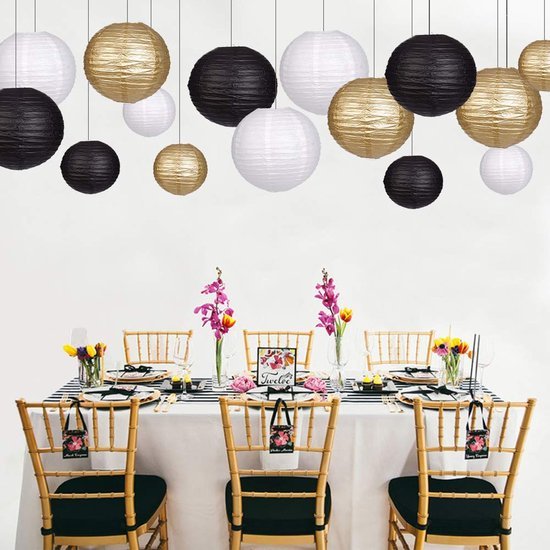 550x550-32259.jpg Unyqoos® Set van 15 decoratieve papieren lantaarns in zwart, goud en wit voor feesten