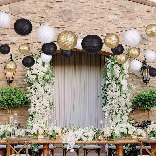 550x550-32263.jpg Unyqoos® Set van 15 decoratieve papieren lantaarns in zwart, goud en wit voor feesten