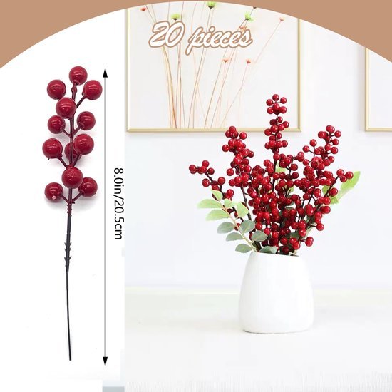 Unyqoos® Set van 20 Kunstbessentakken voor Diverse Decoratieve Toepassingen