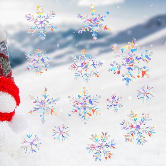 Unyqoos® Set van 65 statisch hechtende sneeuwvlok raamstickers voor winterdecoratie