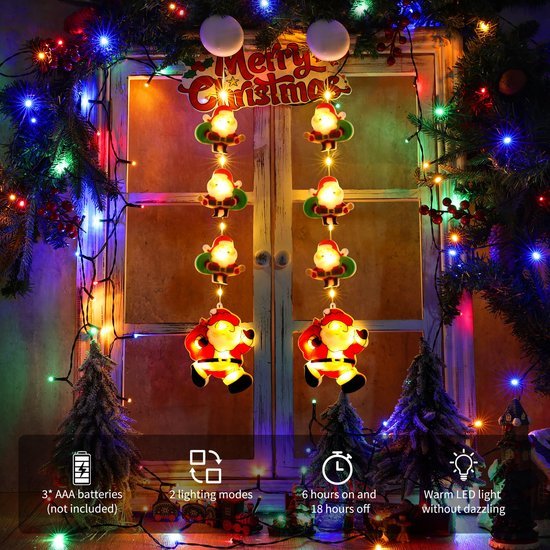 Unyqoos® Feestelijke LED Kerstraamverlichting met Batterij en Zuignap voor Binnen en Buiten