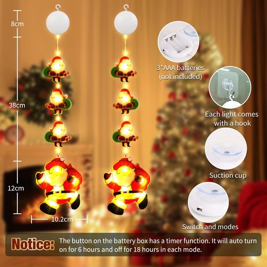 Unyqoos® Feestelijke LED Kerstraamverlichting met Batterij en Zuignap voor Binnen en Buiten