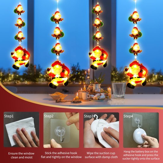 Unyqoos® Feestelijke LED Kerstraamverlichting met Batterij en Zuignap voor Binnen en Buiten