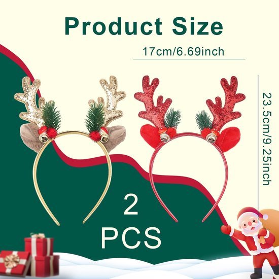550x550-32360.jpg Unyqoos® Set van twee feestelijke haarbanden met glitter rendiergewei en belletjes