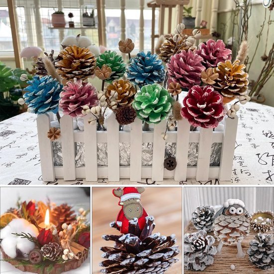 Unyqoos® Set van 32 natuurlijke mini-dennenappels met sneeuwlook voor decoratie