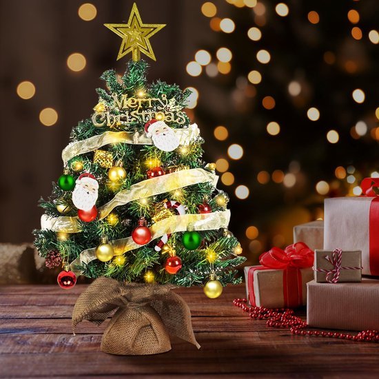 Unyqoos® Compacte mini-kerstboom met led-verlichting en decoraties voor thuis en kantoor