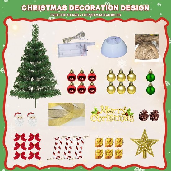 Unyqoos® Compacte mini-kerstboom met led-verlichting en decoraties voor thuis en kantoor