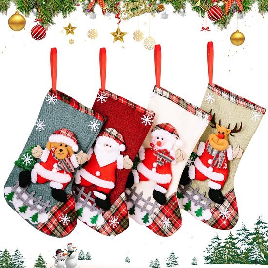 Unyqoos® Set van 4 Kerstsokken met Uniek Design voor Decoratie en Cadeaus
