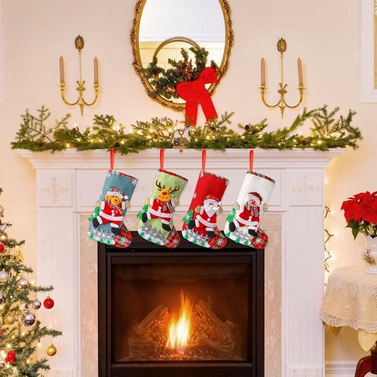 Unyqoos® Set van 4 Kerstsokken met Uniek Design voor Decoratie en Cadeaus