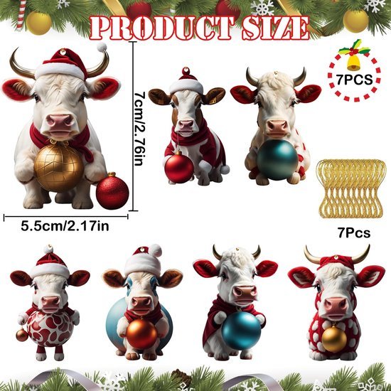 550x550-32421.jpg Unyqoos® Set van 7 decoratieve kerstkoeien voor feestelijke boomversiering