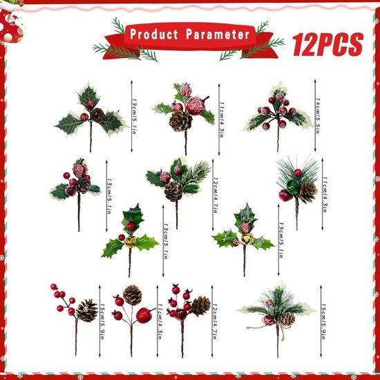 550x550-32430.jpg Unyqoos® Set van 12 decoratieve kersttakken met bessen en dennenappels voor feestelijke sfeer