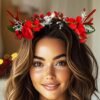 Unyqoos® Elegante kersthaarband met rendiergewei en bloem voor feestelijke gelegenheden