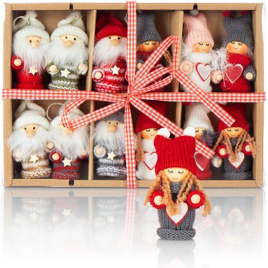 550x550-32467.jpg Unyqoos® Set van 12 feestelijke kerstboomfiguren met engel en kabouter ontwerp