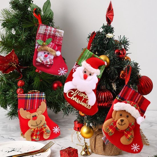 Unyqoos® Set van vier decoratieve kerstkousen voor feestelijke versiering en cadeaus