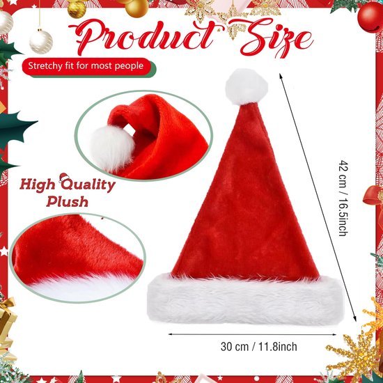 Unyqoos® Rode pluchen kerstmuts met LED-verlichting voor feestelijke gelegenheden