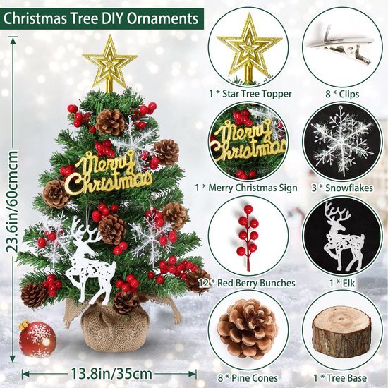 Unyqoos® Compacte Versierde Kunstkerstboom van 60 cm met Decoratieve Elementen