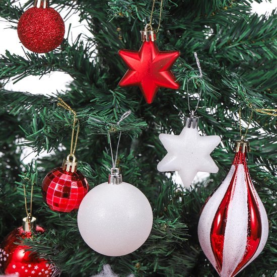 Unyqoos® Uitgebreide set van kerstboomdecoraties met rode en witte kerstballen