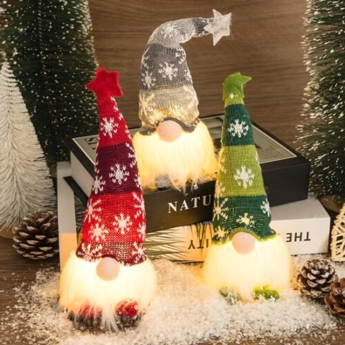 Unyqoos® Set van 3 verlichte pluche kabouterfiguren voor sfeervolle kerstdecoratie