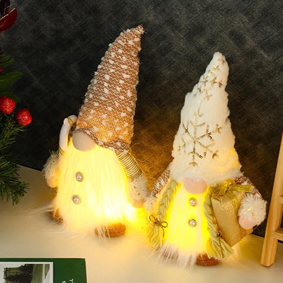 Unyqoos® Set van twee lichtgevende kabouters voor sfeervolle kerstdecoratie binnenshuis
