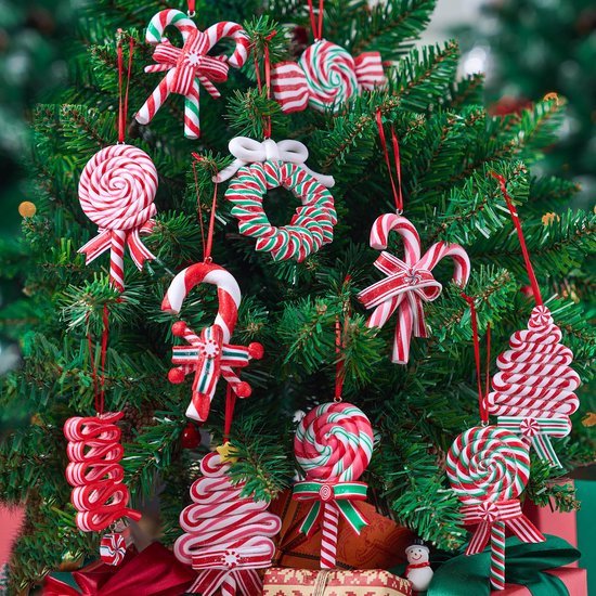550x550-32583.jpg Unyqoos® Set van 12 kleurrijke kerstornamenten met snoepjes en lolly ontwerpen