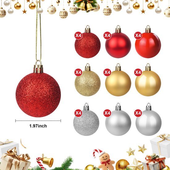 Unyqoos® Set van 36 decoratieve kerstballen in drie kleuren voor feestelijke sfeer