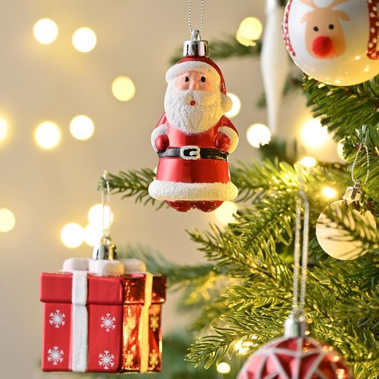 Unyqoos® Traditionele kunststof kerstballenset in rood-wit thema met ophanghaakjes