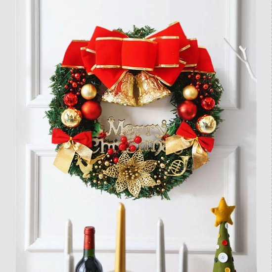 Unyqoos® Handgemaakte feestelijke kerstkrans voor deur of tafel, 30 cm decoratie