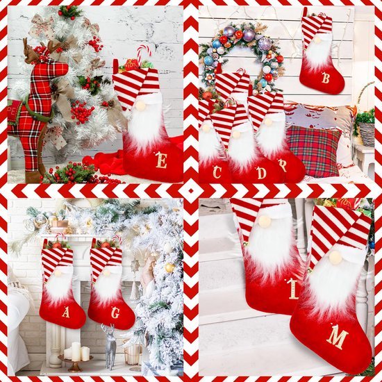 Unyqoos® Gepersonaliseerde kerstkousen met geborduurde letters voor sfeervolle kerstdecoratie