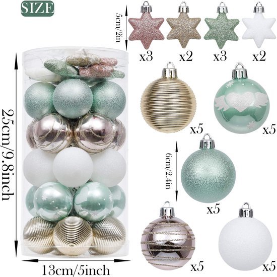 550x550-32702.jpg Unyqoos® Set van 35 onbreekbare kerstballen in mintgroen, roze en gouden tinten