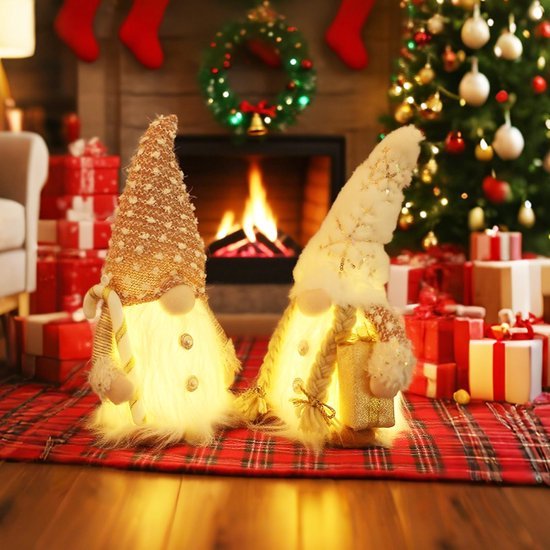 Unyqoos® Set van twee sfeervolle lichtgevende kerstfiguren voor feestelijke decoratie