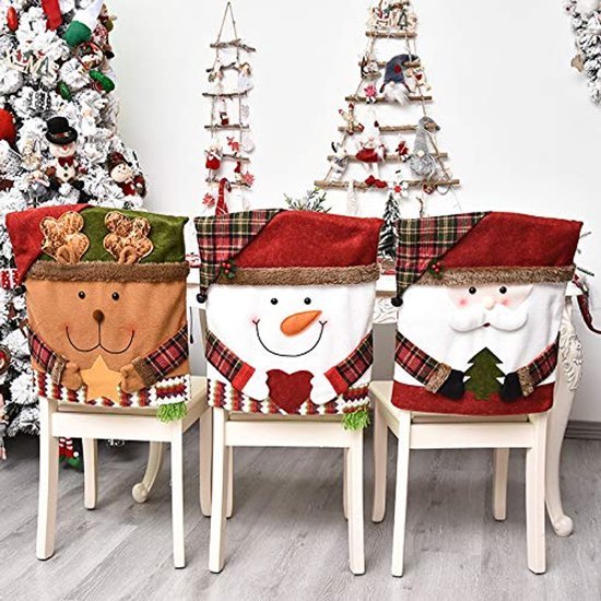 Unyqoos® Set van 3 feestelijke stoelhoezen voor kerstdecoratie in eetkamer