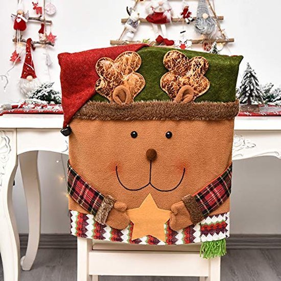 Unyqoos® Set van 3 feestelijke stoelhoezen voor kerstdecoratie in eetkamer