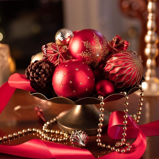 Unyqoos® Luxe kerstballenset 60-delig voor feestelijke decoratie in rood en goud