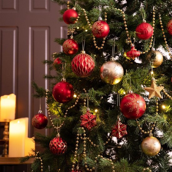 Unyqoos® Luxe kerstballenset 60-delig voor feestelijke decoratie in rood en goud
