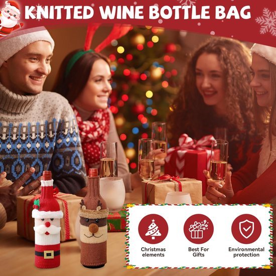 Unyqoos® Creatieve Kerstdecoratie voor Wijnflessen met Kerstman en Rendier Motieven