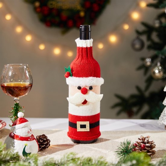 Unyqoos® Creatieve Kerstdecoratie voor Wijnflessen met Kerstman en Rendier Motieven