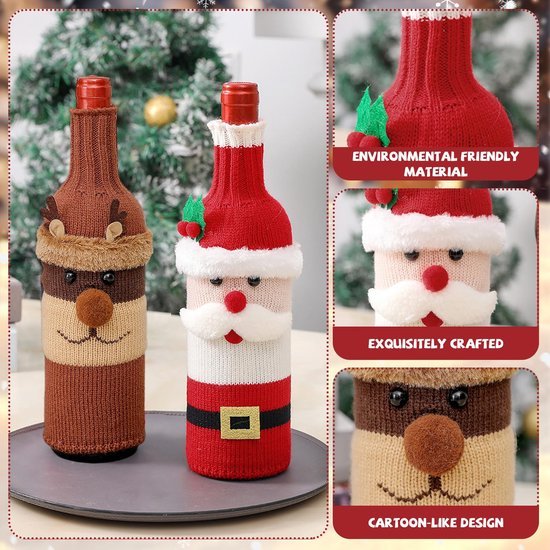 Unyqoos® Creatieve Kerstdecoratie voor Wijnflessen met Kerstman en Rendier Motieven